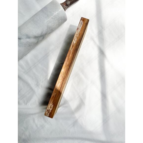 Vintage Heavy Marble Rolling Pin with Stand - Dark Wood, White and Grey Marble - Picture 7 of 10